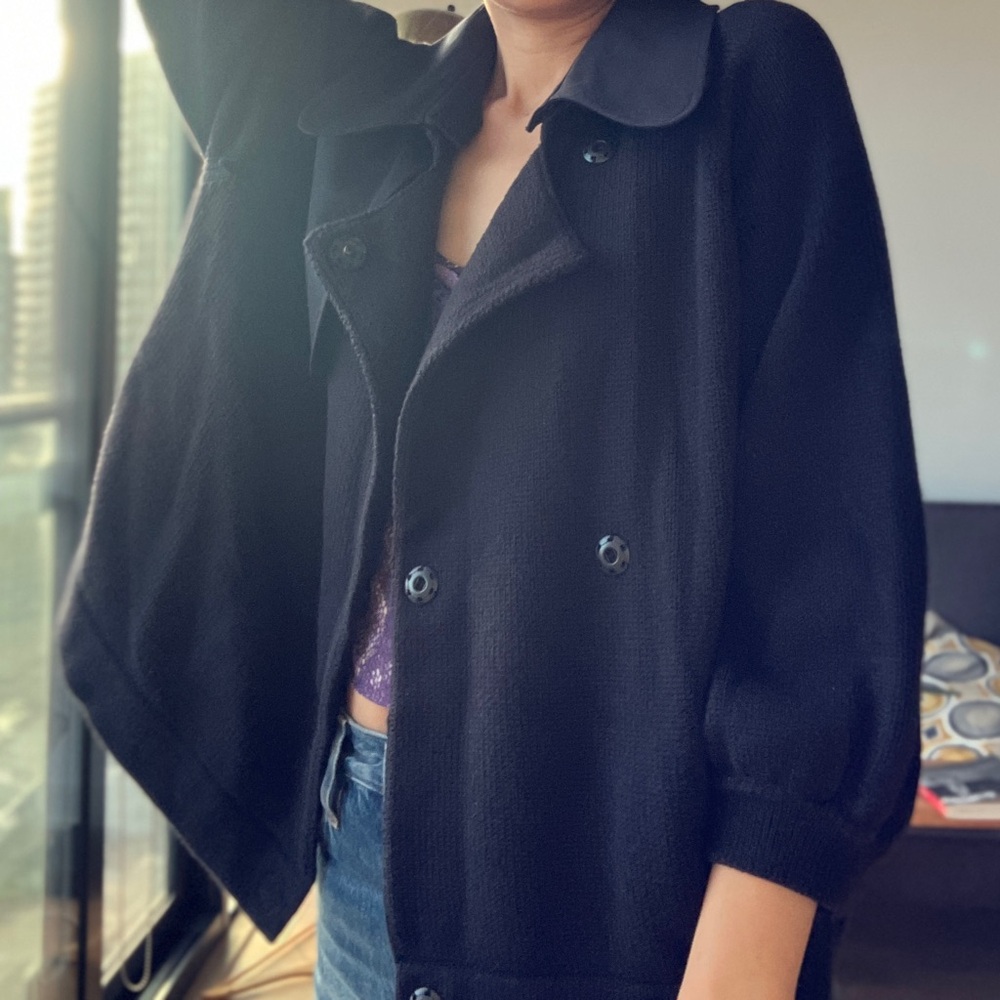 Akris Punto black blue wool cotton cardigan